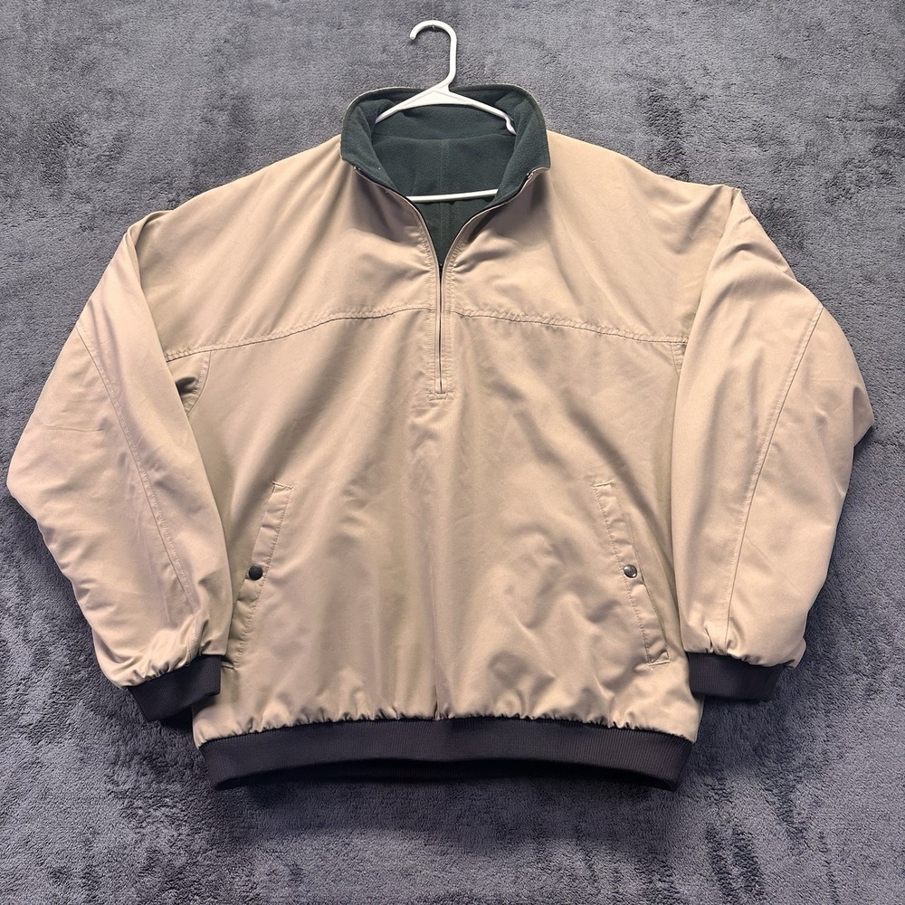 FootJoy Golf Windbreaker Mens Large 1/4 Zip Khaki Green Fleece Lined Reversible